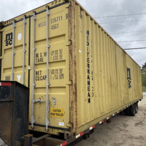 Buy a used 40ft high cube shipping container in mustard yellow. Wind and watertight, secure, and ideal for on-site or storage use.